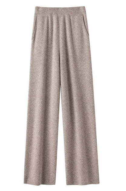 Elegant Pure High Waist Drooping Wide-Leg Pants Women's Outer Wear with Pockets Baggy Straight Trousers Knitted Mop Trousers
