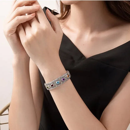 925 Silver Luxury Inlaid Colored Gemstone Bracelet Fashionable Wedding Fine Couple Bangles Jewelry Gift for Girlfriend