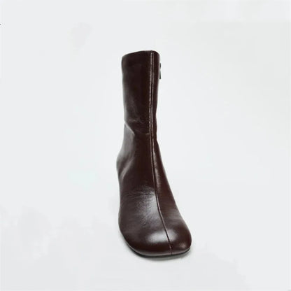 FEDONAS Fashion Women Genuine Leather Thin High Heels Warm Autumn Winter Ankle Boots Round Toe Short Elegant Short Boots Shoes
