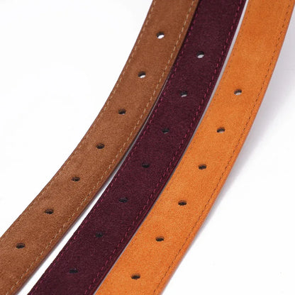 Genuine Leather Suede Women Belt Fashion Skinny Waistband Retro Gold Buckle Brown Belts for Jeans Pants