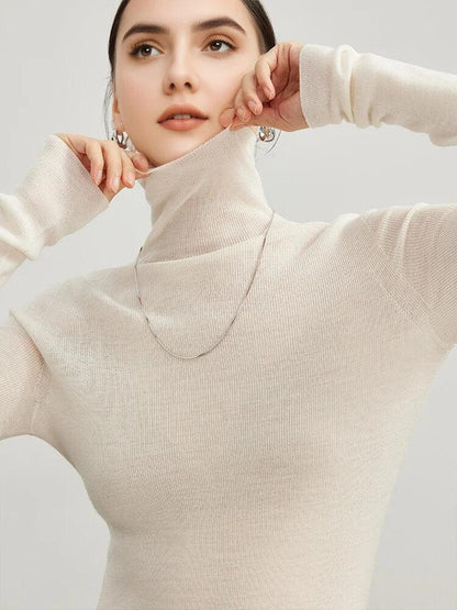 SuyaDream, Women Turtleneck Pullovers, 100%Merino Wool, High Collar, Whole Garment Sweaters, 2025 Fall Winter Slim Warm Top