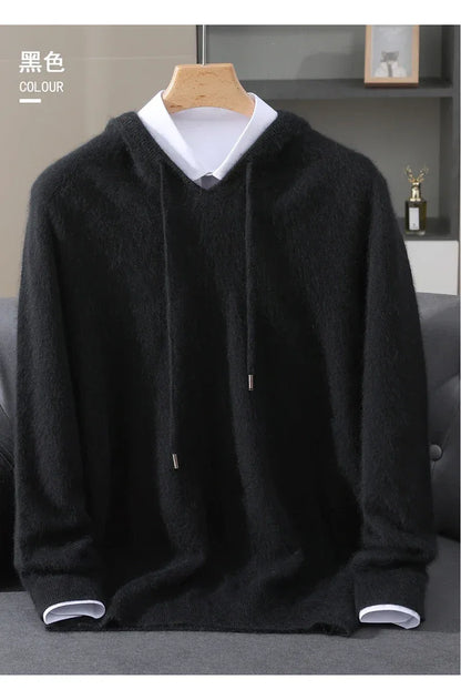 Men's Clothing: 100% Pure Mink Cashmere Knitted Sweater Casual And Loose Large-Sized Hooded Pullover Autumn Winter New Products