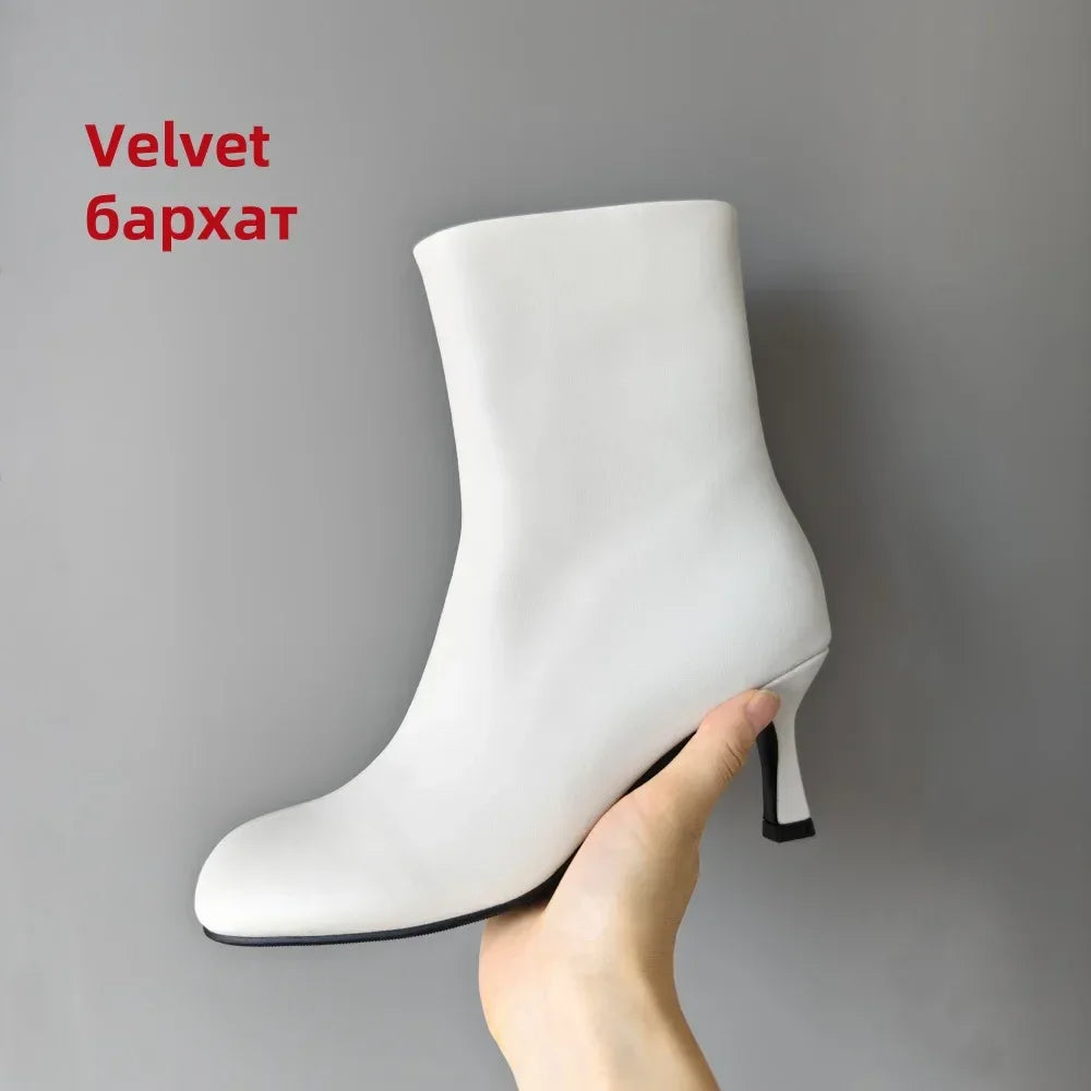 FEDONAS Fashion Women Genuine Leather Thin High Heels Warm Autumn Winter Ankle Boots Round Toe Short Elegant Short Boots Shoes