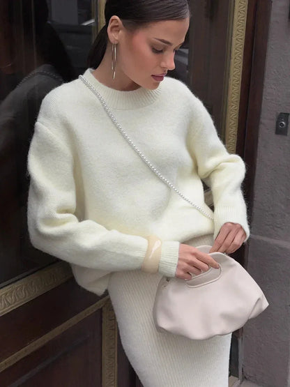 Hirsionsan Basic O Neck Basic Sleeve Sweater Women 2025 Oversized Short Knitted Wool Pullover Female Casual Thick Warm Soft Tops