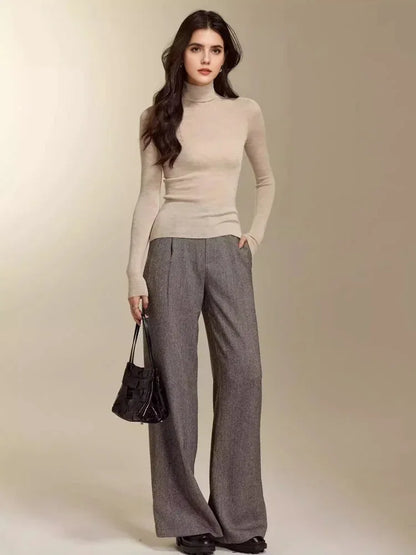 SuyaDream, Women Turtleneck Pullovers, 100%Merino Wool, High Collar, Whole Garment Sweaters, 2025 Fall Winter Slim Warm Top