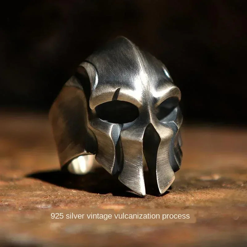 Original Silver Spartan helmet without inlay exaggerated domineering retro mens rings New in opening adjustable ring Jewelry