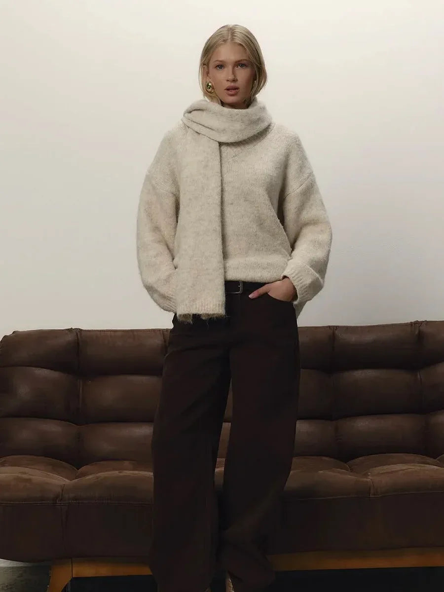 Hirsionsan 2025 New Soft Loose V Or O Neck Knitted Sweaters Women Winter Solid Female Pullovers Warm Basic Knitwear Jumper
