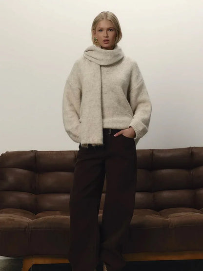 Hirsionsan 2025 New Soft Loose V Or O Neck Knitted Sweaters Women Winter Solid Female Pullovers Warm Basic Knitwear Jumper