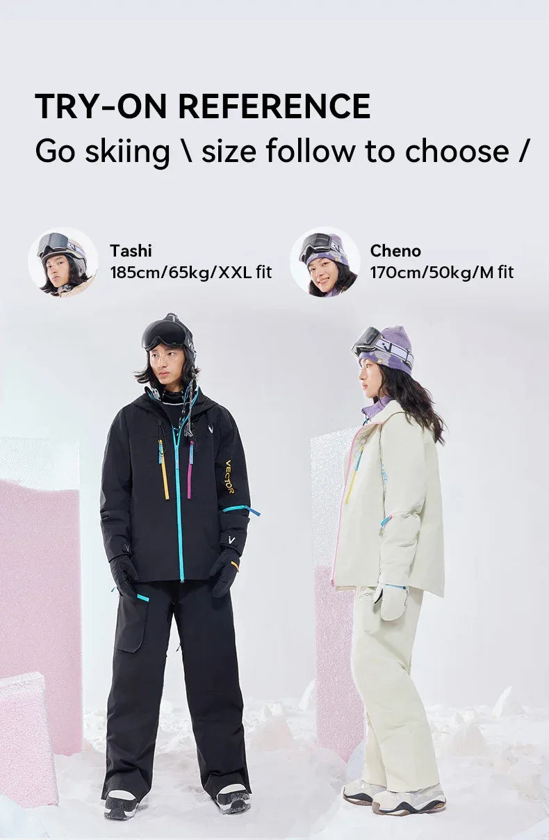 VECTOR Men and Women Cotton Contrast Skiing Top Waterproof and Durable Warm Snowboard Ski Double Board Single Board Outdoors