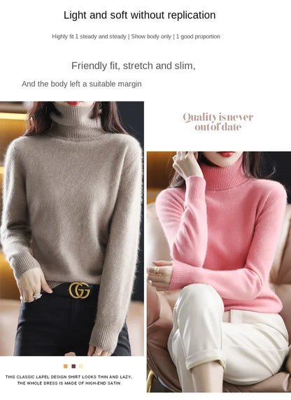 New Women's Clothing For Autumn/Winter 2024 100% Mink Plush Turtleneck Pullover Sweater Ladies Cashmere Sweater Dbr-018