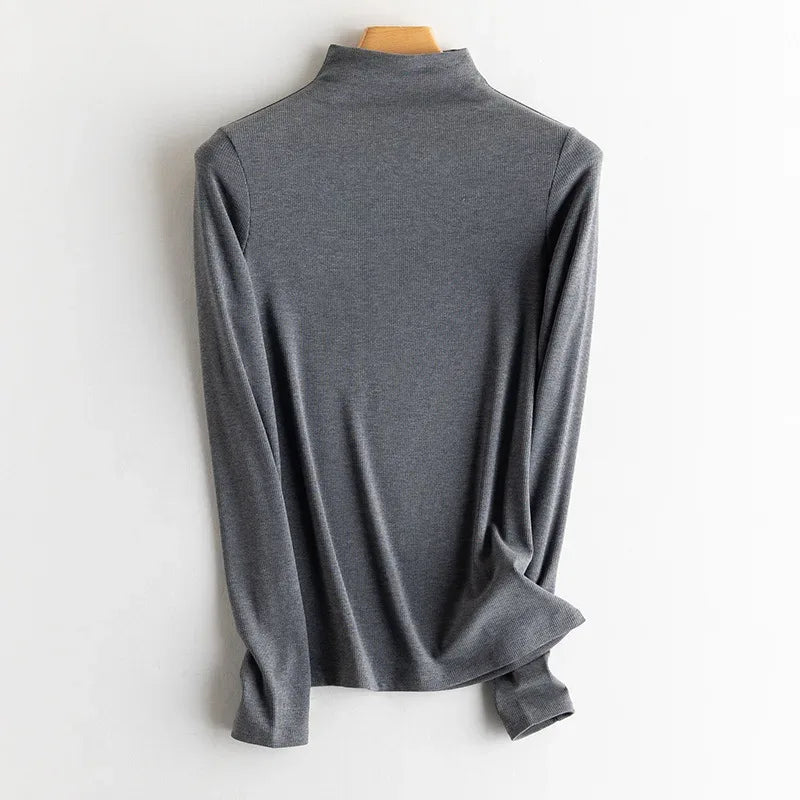 SuyaDream, Women Bottoming T Shirt, Silk Viscose Blend, Long Sleeves, Solid Basic Thermal  Shirt, 2024 Autumn Winter Top