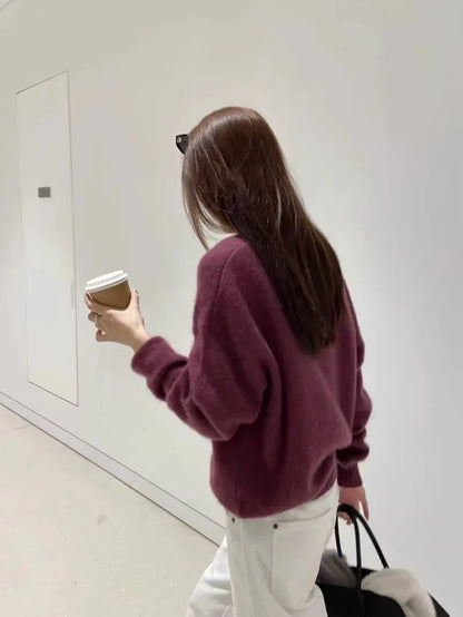 High-grade turtleneck 100 pure cashmere sweater women's autumn and winter thick sweater loose wool knit