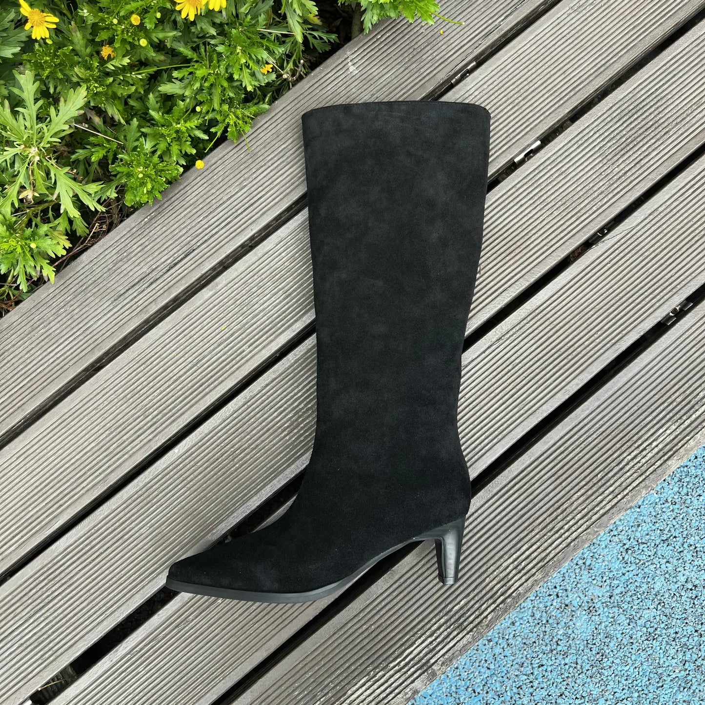 QUTAA Fashion Winter Women Knee High Boots Cow Suede Autumn Shoes Pointed Toe Buckles Chunky High Heels Motorcycle Boots 34-43