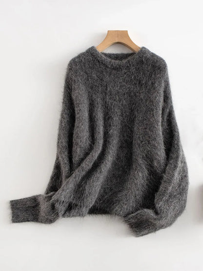 SuyaDream Warm Alpaca Pullovers for Woman, Dropped Sleeved Loose Sweaters, 2025 Fall Winter Top, Camel, Beige