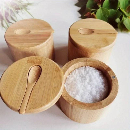 Salt Seasoning Jars Pepper Jar Bamboo Condiment Box Bowl Storage Pot Set Wood Sugar Container Holder Lid Function Multi Bowls - Montero Milan