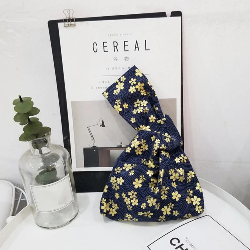 Japanese Style Knot Wrist Bag Canvas Mobile Phone Bag Literary Art Retro Coin Purse Shopper Handbags Phone Keys Bags