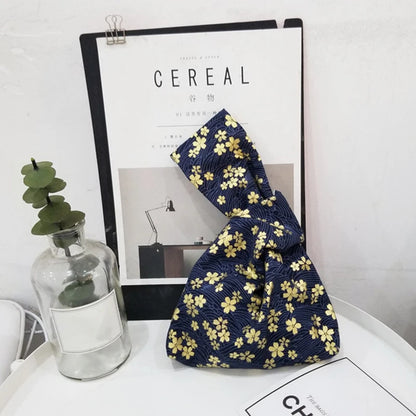 Japanese Style Knot Wrist Bag Canvas Mobile Phone Bag Literary Art Retro Coin Purse Shopper Handbags Phone Keys Bags