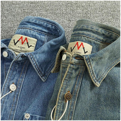 American Casual Men's Long Sve Denim irt Pure Cotton Heavyweight Waed Vintage Workwear Layering irt Jaet