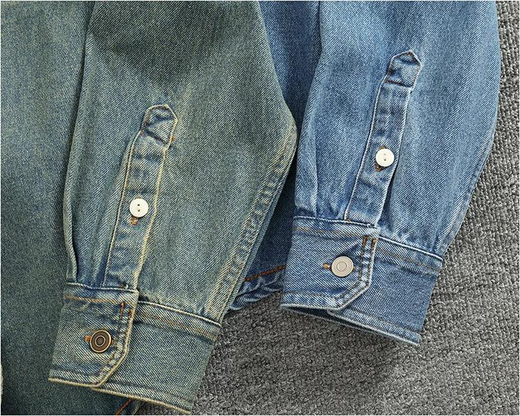 American Casual Men's Long Sve Denim irt Pure Cotton Heavyweight Waed Vintage Workwear Layering irt Jaet