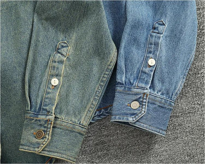 American Casual Men's Long Sve Denim irt Pure Cotton Heavyweight Waed Vintage Workwear Layering irt Jaet
