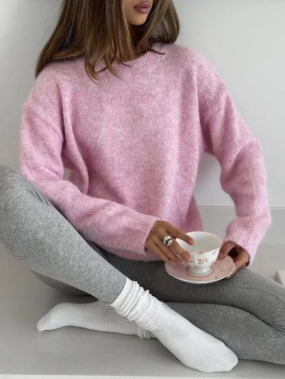 Hirsionsan Basic O Neck Basic Sleeve Sweater Women 2025 Oversized Short Knitted Wool Pullover Female Casual Thick Warm Soft Tops