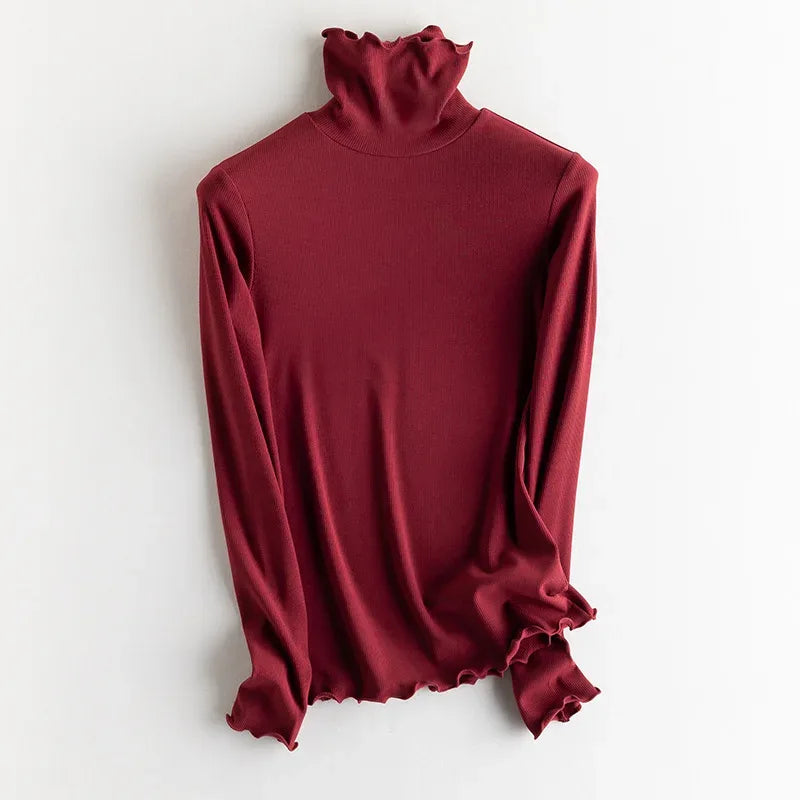 SuyaDream, Women Bottoming T Shirt, Silk Viscose Blend, Long Sleeves, Solid Basic Thermal  Shirt, 2024 Autumn Winter Top