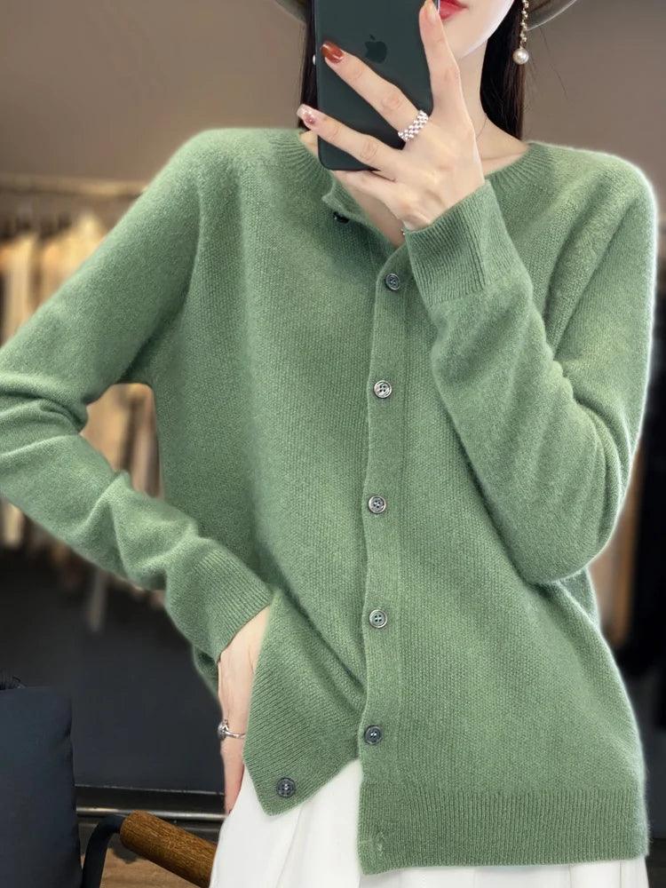 Women Cashmere Sweater 100% Merino Wool Knitted Cardigan Autumn Winter  Knitwear O-Neck Female  Solid Color Casual Fashion Top