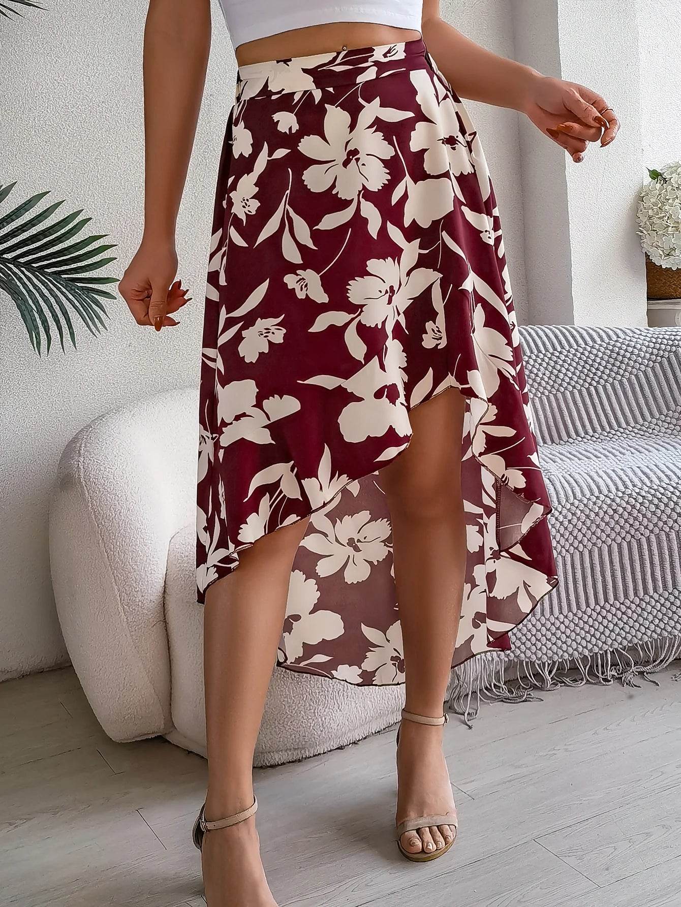 Floral High-Low Midi Skirt - Montero Milan