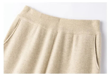 Elegant Pure High Waist Drooping Wide-Leg Pants Women's Outer Wear with Pockets Baggy Straight Trousers Knitted Mop Trousers