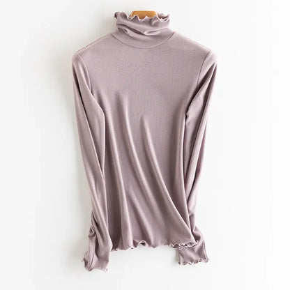 SuyaDream, Women Bottoming T Shirt, Silk Viscose Blend, Long Sleeves, Solid Basic Thermal  Shirt, 2024 Autumn Winter Top