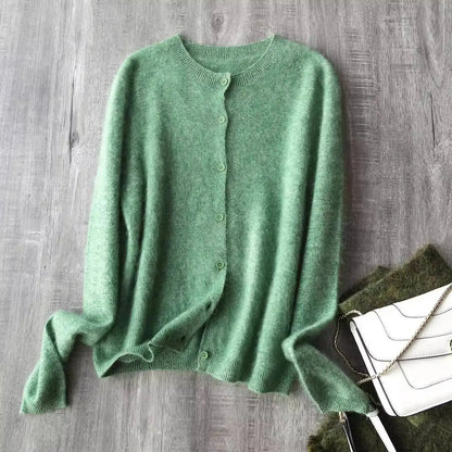 Fleece Wool-Cashmere Button Cardigan