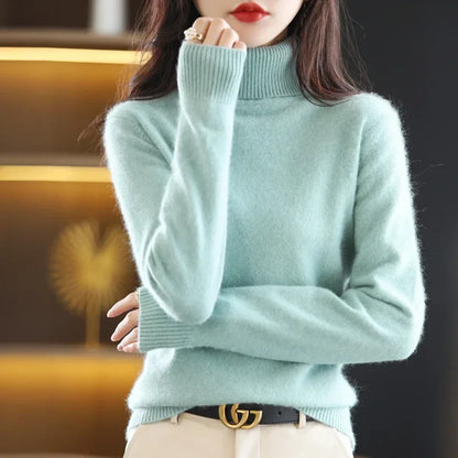 New Women's Clothing For Autumn/Winter 2024 100% Mink Plush Turtleneck Pullover Sweater Ladies Cashmere Sweater Dbr-018