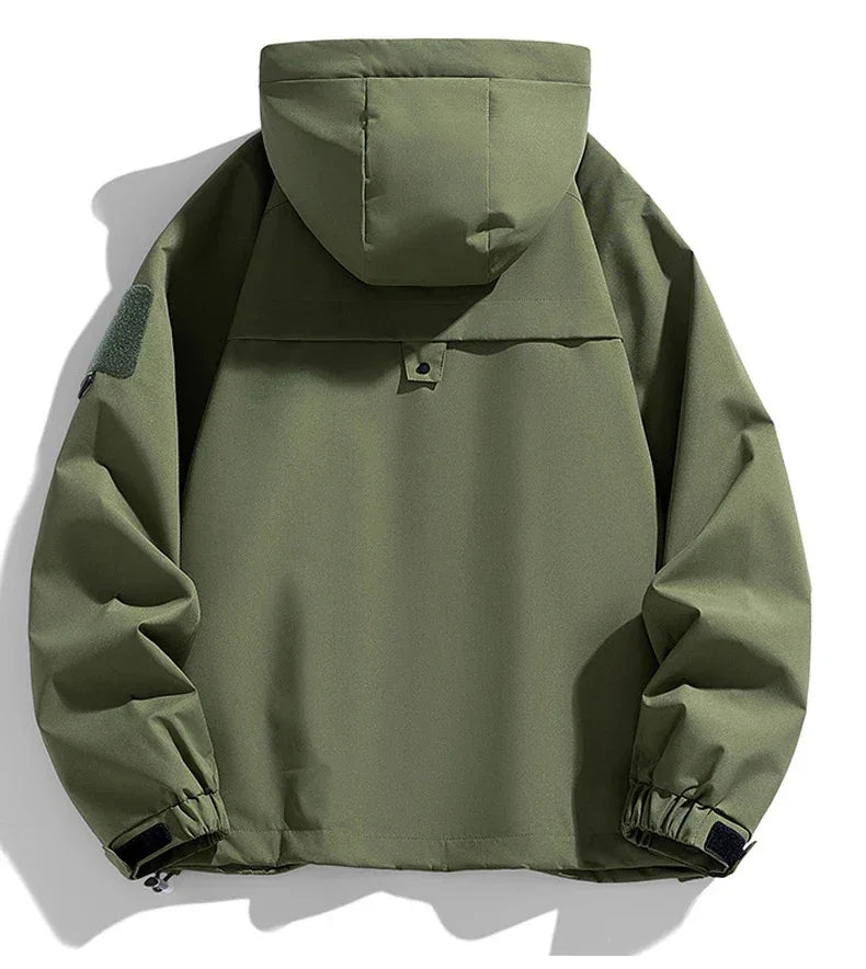 Windbreakers Men Hooded Jacket Zipper Coat Cargo Waterproof Black Bomber Camping Loose Thin Softshell Hooded Hiking Jacket