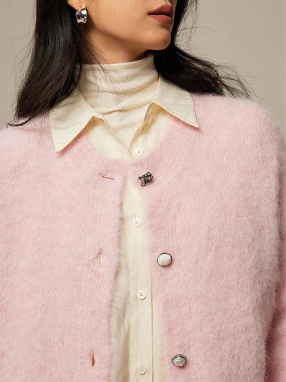 SuyaDream, Women Cardigans, 78%Alpaca, O Neck, Single breasted Solid Sweaters, 2025 Fall Winter Warm Jackets, White, Grey, Pink