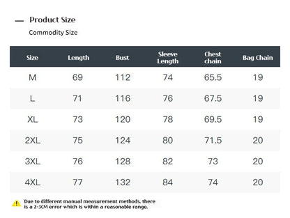Size reference chart showing measurements for windbreaker reflective jacket