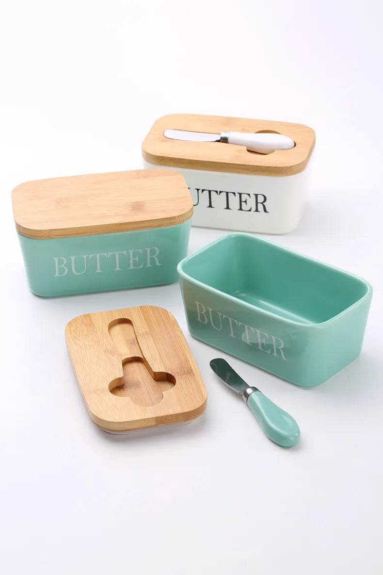 Ceramic Butter Dish with Bamboo Lid & Spreader - Montero Milan