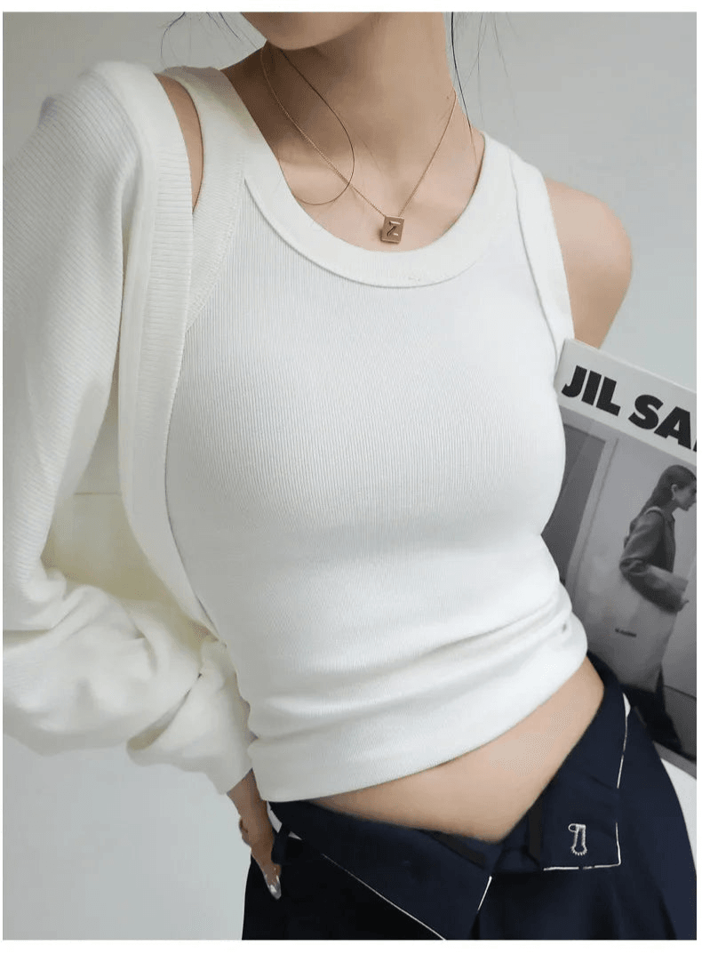 Ribbed Tank Top with Built-in Chest Pad - Montero Milan