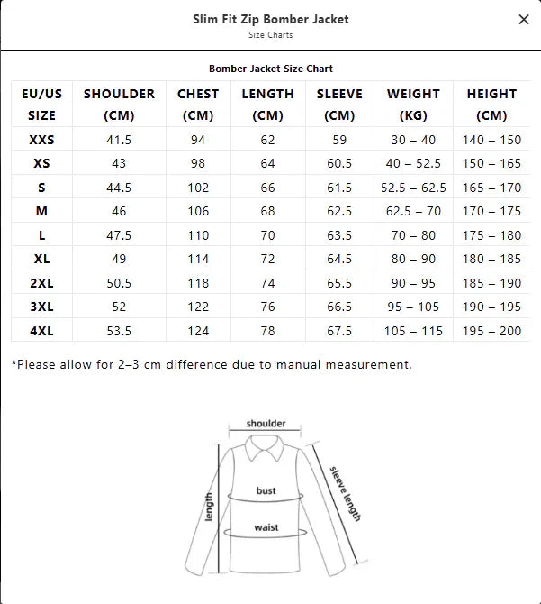 Slim Fit Zip Bomber Jacket