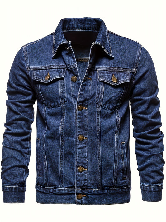 Men's Classic Blue Jeans-like Jacket - Button-Front Closure, Non-Stretch Denim, Relaxed Fit with Chest Pockets - Machine Washable Casual Everyday & Formal Wear Coat for Men