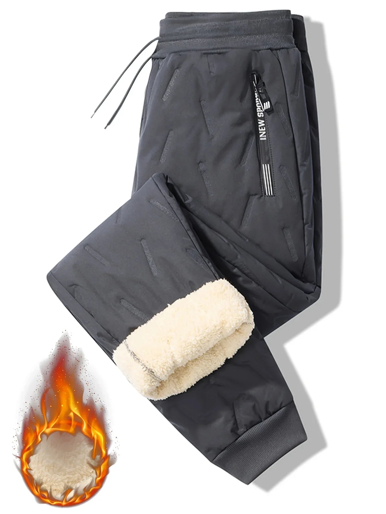 Men'S and Women'S Thickened Winter Jogger Pants with Plush Fleece Lining - Warm, Leak-Proof, Windproof, Adjustable Drawstring Waist, Zipper Pockets, Solid Color for Casual Home and Outdoor Use