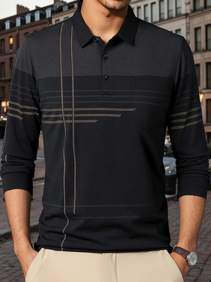 Men's Vintage-Inspired Striped Shirt with Chest Pocket - Breathable, Long Sleeve, Button Detail for Golf & Outdoor Activities