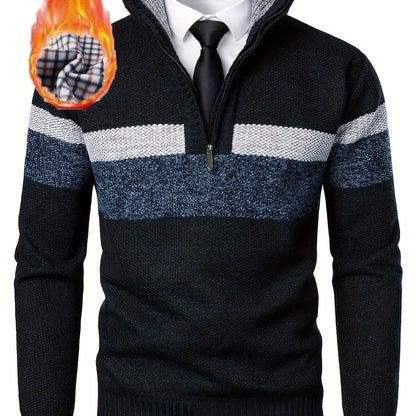 Men'S Color-Blocked Stand Collar Thickened Knitted Pullover Sweater