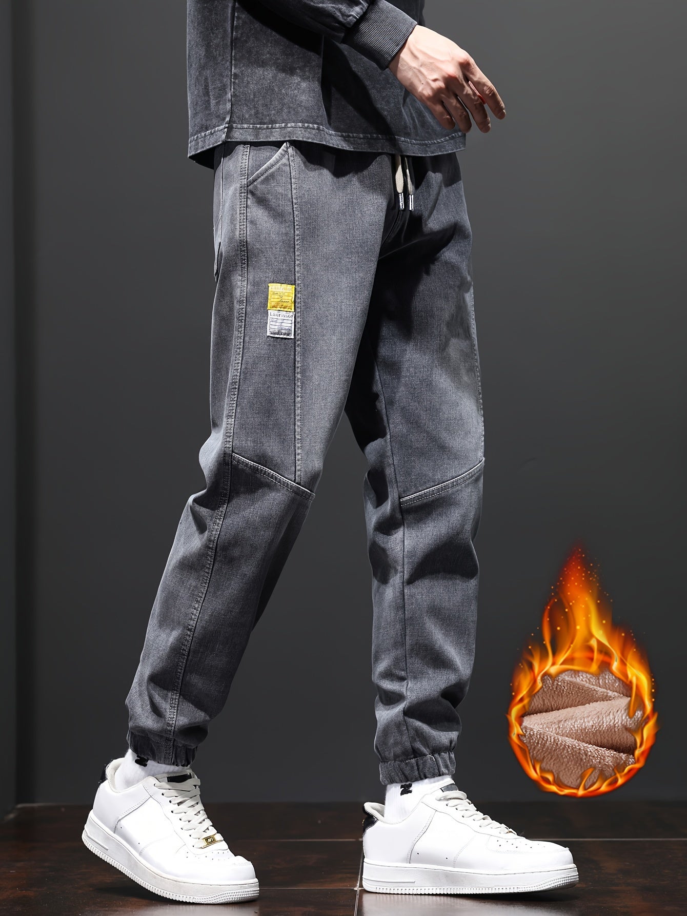 Fleece-Lined Stretch Denim Joggers