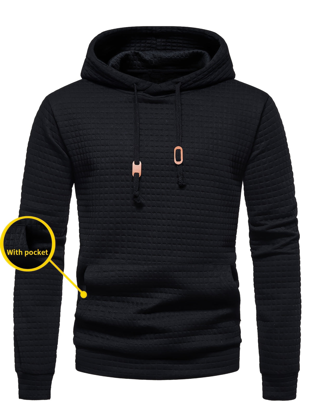 Waffle Pattern Solid Hoodie, Cool Hoodies for Men, Men'S Casual Pullover Hooded Sweatshirt with Kangaroo Pocket Streetwear for Winter Fall, As Gifts