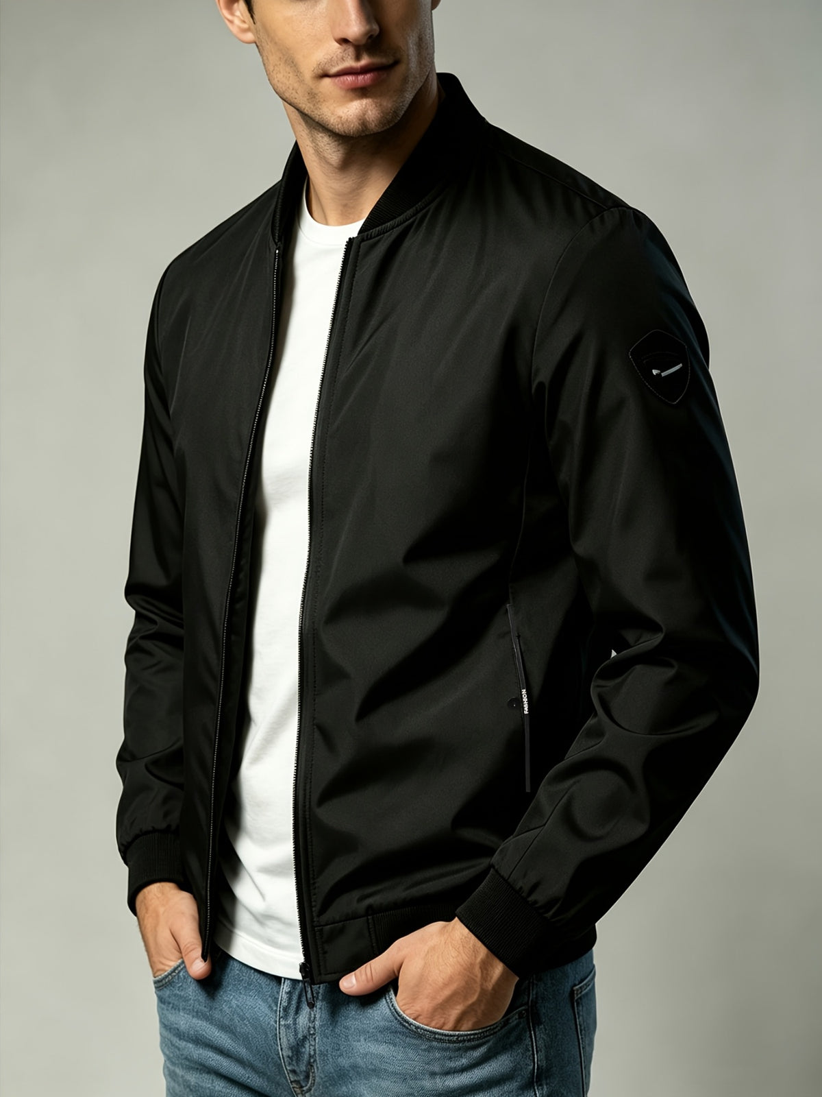 Men'S Autumn Herringbone Jacket Lightweight Windproof Casual Coat, Slim Fit Business Commute Top, Suitable for Travel, Walking, And Office Wear, Spring/Autumn Multi-Color Versatile Solid Color Windproof Outerwear, Ideal for Fitness, Running, Sports
