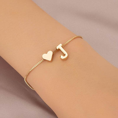 Gold Heart Initial Bracelet - Montero Milan