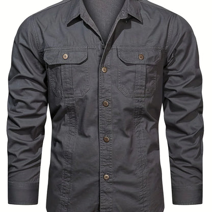 Men's Heavyweight Long Sleeve Shirt - Button-Up Formal & informal Shirt in, Classic Collar, Chest Pocket - Machine Washable Work, Outdoor, Everyday Shirt for Men - Spring/Fall Essential, Outdoor Casual Wear, Nonstretch Fabric