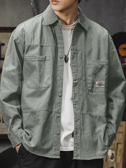 Men'S Cargo Shirt Spring Autumn Long Sleeve Top Vintage Workwear Style Multi-Pocket American Casual Top Outerwear, New Season