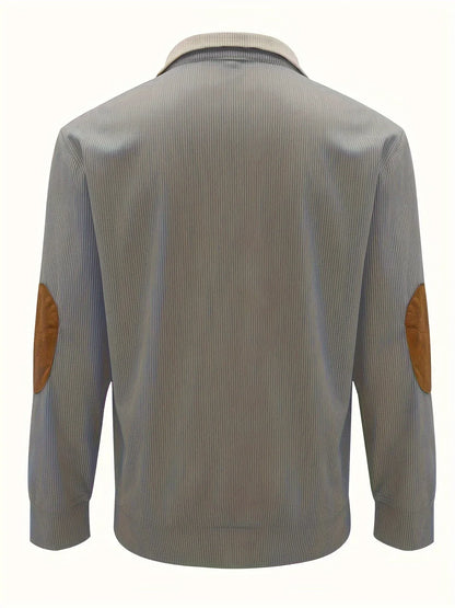 Men's Contrast Color Long Sleeve And Stand Collar Henley Shirt With Patchwork Pieces, Chic And Trendy Tops For Spring And Autumn Outdoors Leisurewear