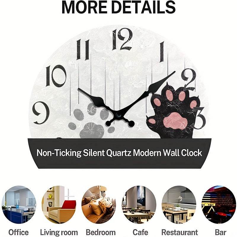 Charming Cat Wooden Silent Wall Clock Battery Powered - Montero Milan